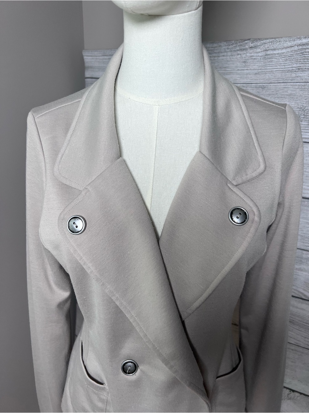 Body Central Double Breasted Knit Moto Blazer Jacket Beige Stretch Career Small - Picture 5 of 9